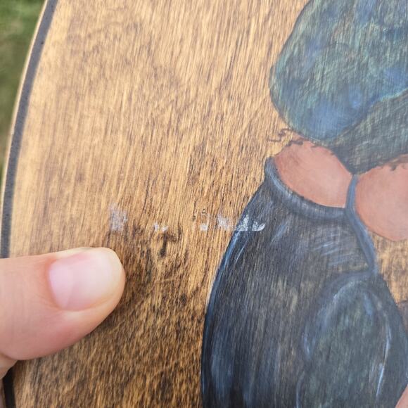 Hand Painted Folk Art Oval Wooden Box Modest Girl Cooking - Picture 6 of 12